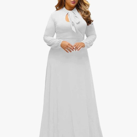 Lalagen Dresses & Skirts - LALAGEN White Tie Neck Overflow Maxi Dress 1X